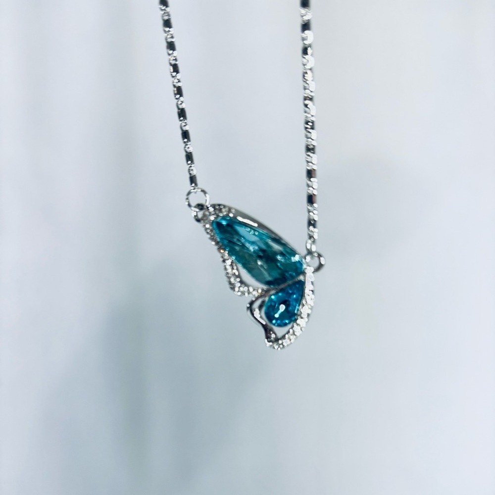 Butterfly Aqua Silver Necklace